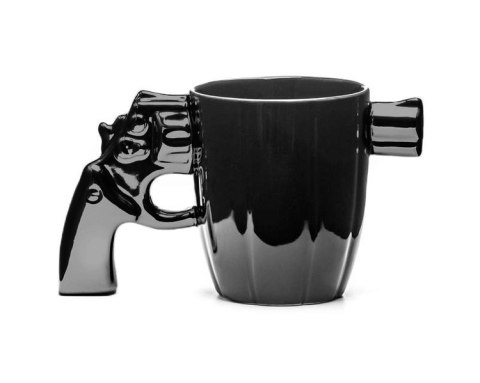 PORCELANOWY KUBEK SZERYFA PISTOLET CZARNY