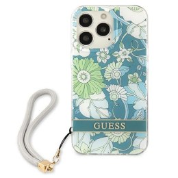 Guess Flower Cord - Etui ze smyczką iPhone 13 Pro (Green)