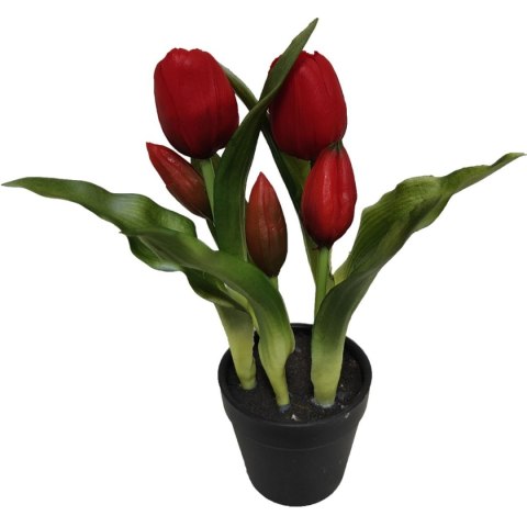 TULIPANY W DONICZCE 5 SZT CZERWONE 23CM JAK ŻYWE DEKORACJA WIOSENNA