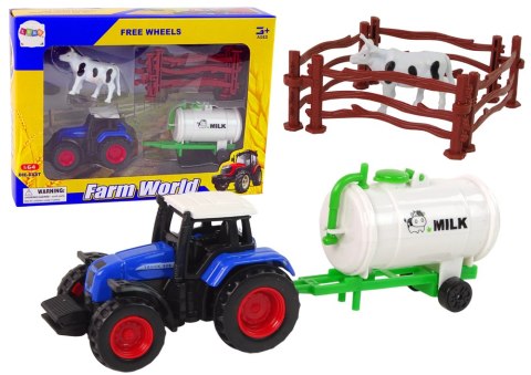 ZESTAW FARMA TRAKTOR ZBIORNIK NA MLEKO KROWA 1:64