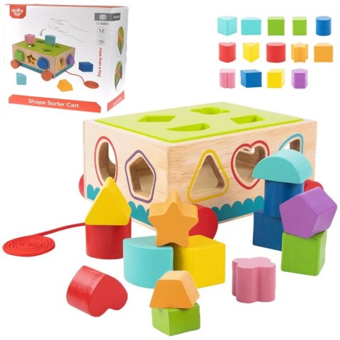 DREWNIANY SORTER WÓZEK KLOCKI 16 EL. TOOKY TOY