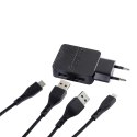 ŁADOWARKA SIECIOWA 2X USB-A KABEL USB-C MICRO USB