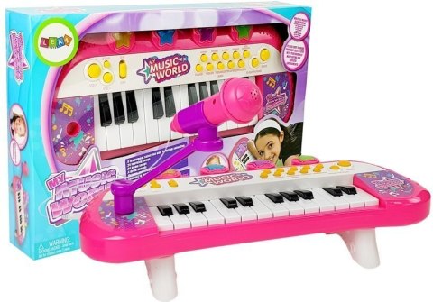 INSTRUMENT KEYBOARD PIANINKO 24 KLAWISZE USB MIKROFON RÓŻOWY