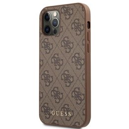 CASE ETUI IPHONE 12 / IPHONE 12 PRO BRĄZOWY GUESS 4G METAL GOLD LOGO