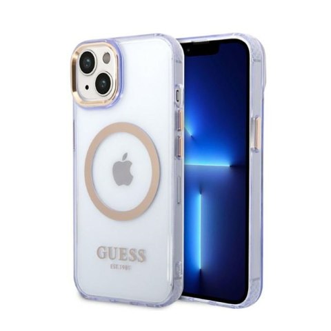 Guess Gold Outline Translucent MagSafe - Etui iPhone 14 (fioletowy)