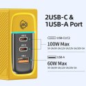 ŁADOWARKA SIECIOWA 2X USB-C & USB-A SUPER FAST CHARGER GAN 100W ŻÓŁTA