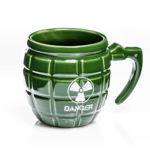 KUBEK CERAMICZNY W KSZTAŁCIE GRANATU GRANAT DANGER ZIELONY 460 ML