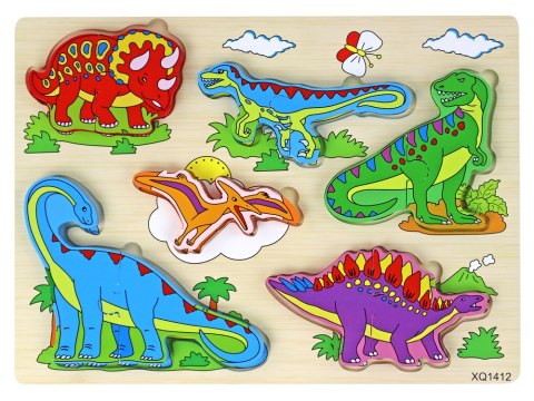 DREWNIANE PUZZLE UKŁADANKA3D GRA LOGICZNA DINOZAURY 11 EL