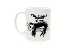 KUBEK CERAMICZNY Z NAPISEM LENIWIEC THE BEAST IS COMING OUT OF ME 300 ML