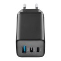 ŁADOWARKA SIECIOWA 2X USB-C USB-A POWER DELIVERY 65W CELLULARLINE CZARNA