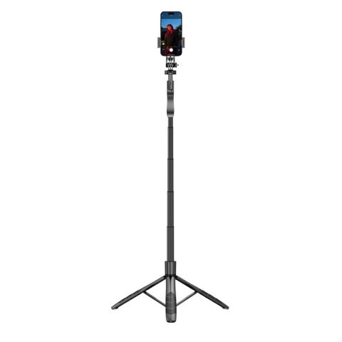 Crong SelfieGo Ultra - Aluminiowy selfie stick Bluetooth tripod (czarny)