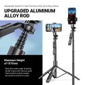 Crong SelfieGo Ultra - Aluminiowy selfie stick Bluetooth tripod (czarny)