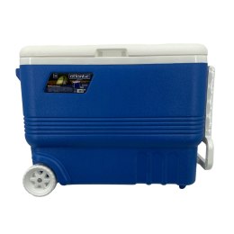 Lodówka turystyczna 45L z kółkami Kamai Coolbox pasywna na wkłady mrożące, niebieska z białą rączką